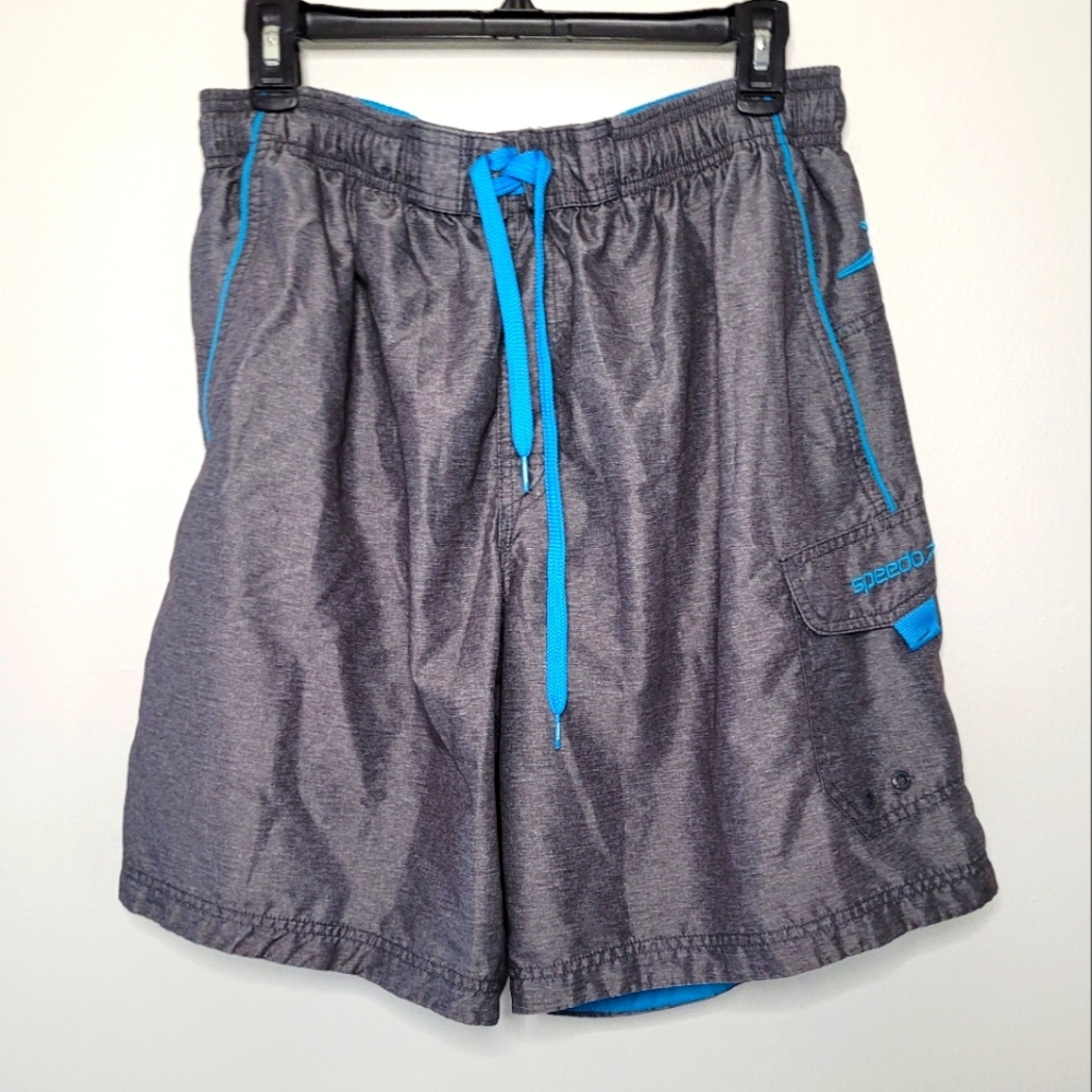 Speedo Swim Trunks Gray & Blue Men's Size L Excellent